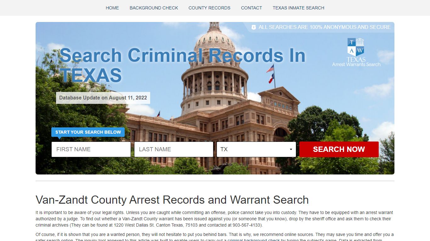 Van-Zandt County Arrest Records and Warrant Search